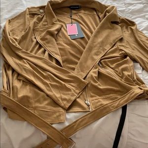 Pretty Little Thing tan faux suede cropped jacket
